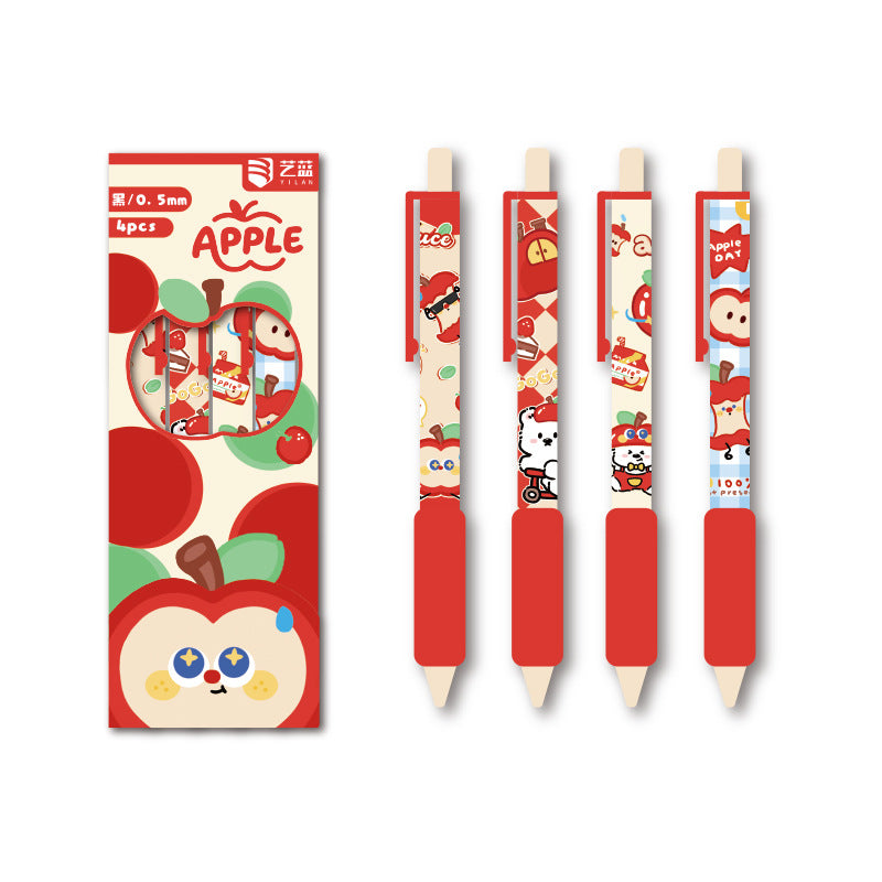 Cute Apple Day Gel Pen Set (4 pcs)