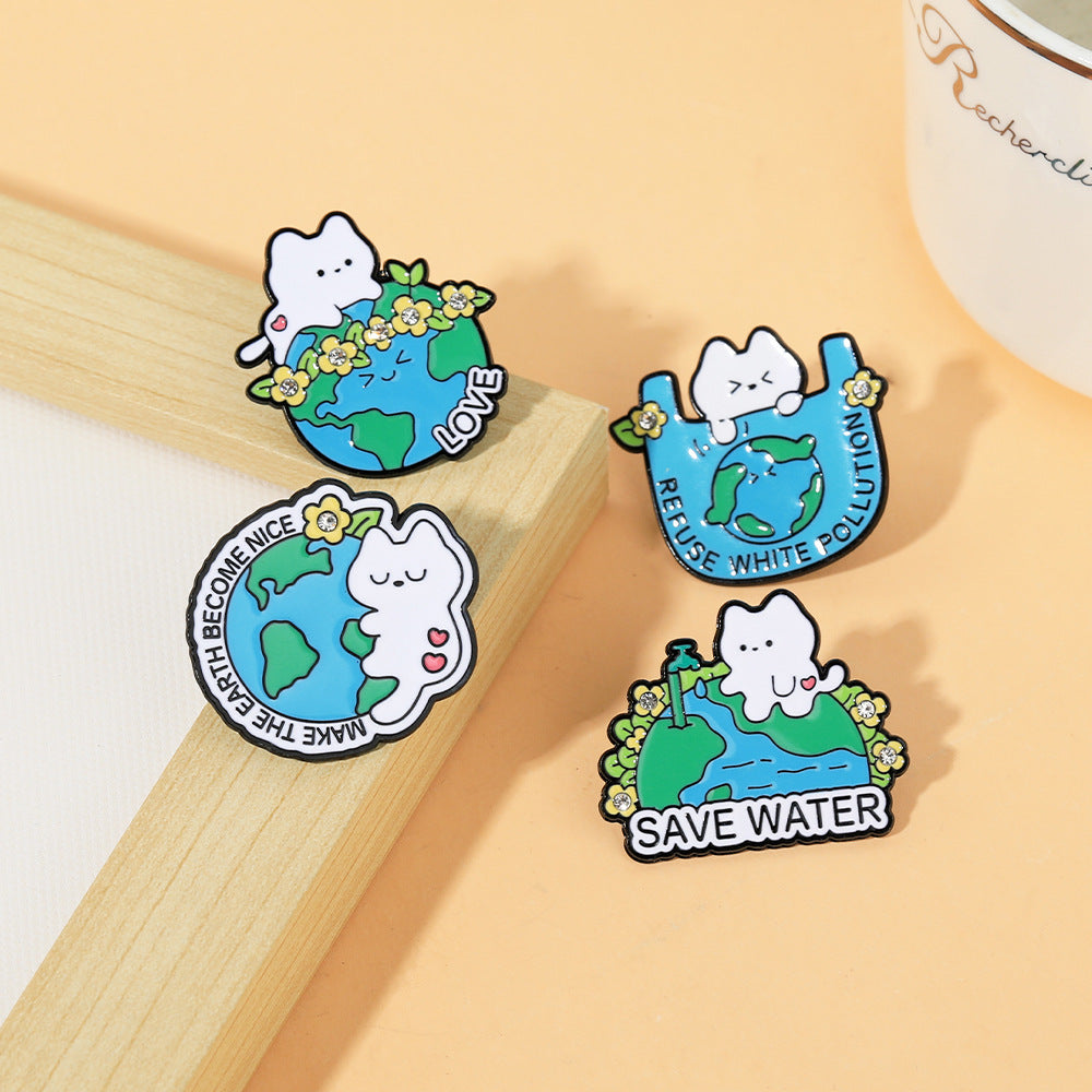 Cute Eco Cat Enamel Pin